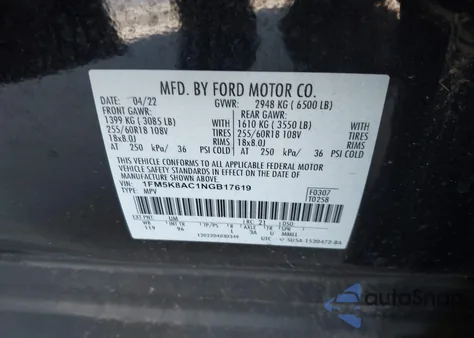 2022 Ford Police Interceptor из США, поврежденный, VIN 1FM5K8AC1NGB17619